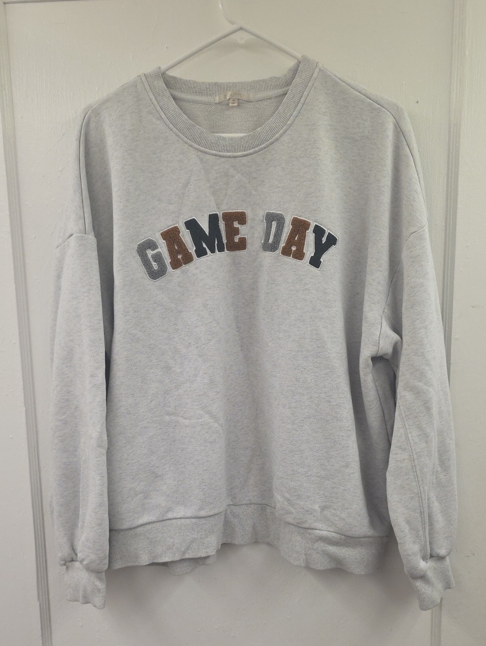Z Supply Game Day Sweatshirt M Gray Chenille Varsity Oversized